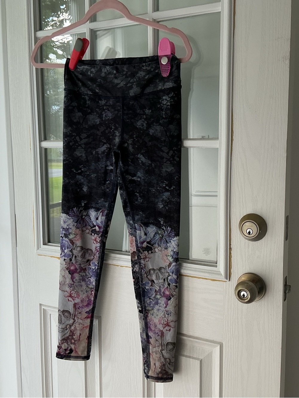 Evolution and Creation Black Leggings with Purple & Pink Floral Ombre